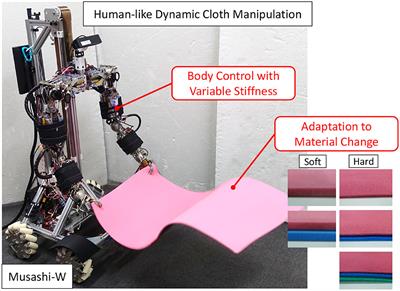 Dynamic Cloth Manipulation Considering Variable Stiffness and Material Change Using Deep Predictive Model With Parametric Bias